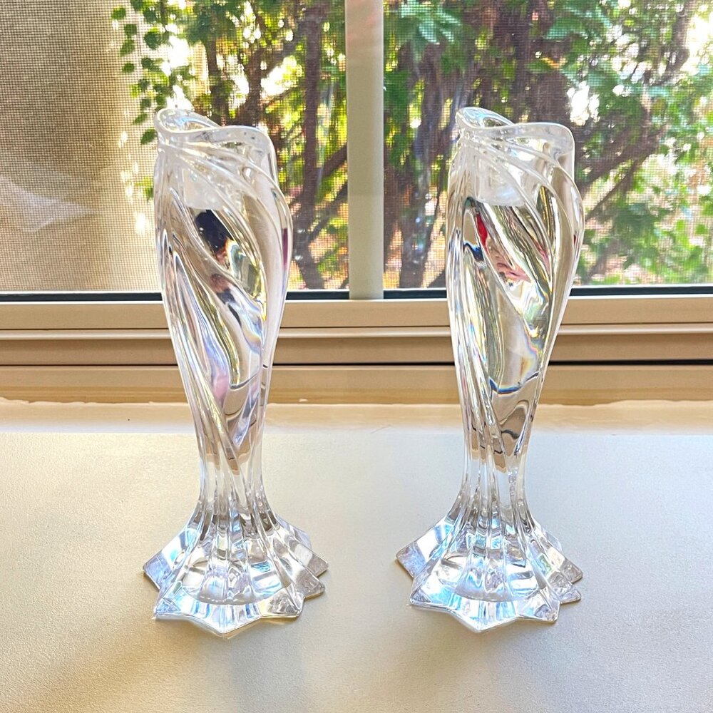 Lenox Arctic Bloom Crystal Candlesticks Pair Set of 2 Germany Signed - Picture 6 of 15
